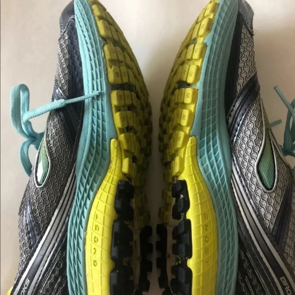BROOKS GHOST Running Sneakers Shoes Size 8.0 Gray Turquoise Lime EUC